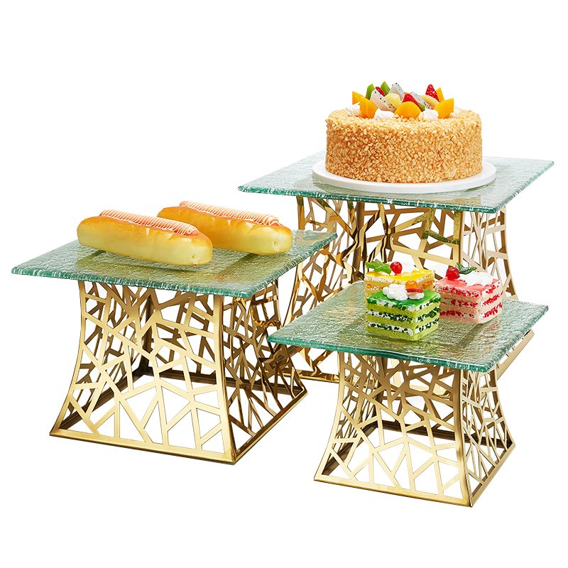 Serving Support Buffet Risers Set Modern Golden Stainless Steel Display Cake Dessert Table Stand For Wedding