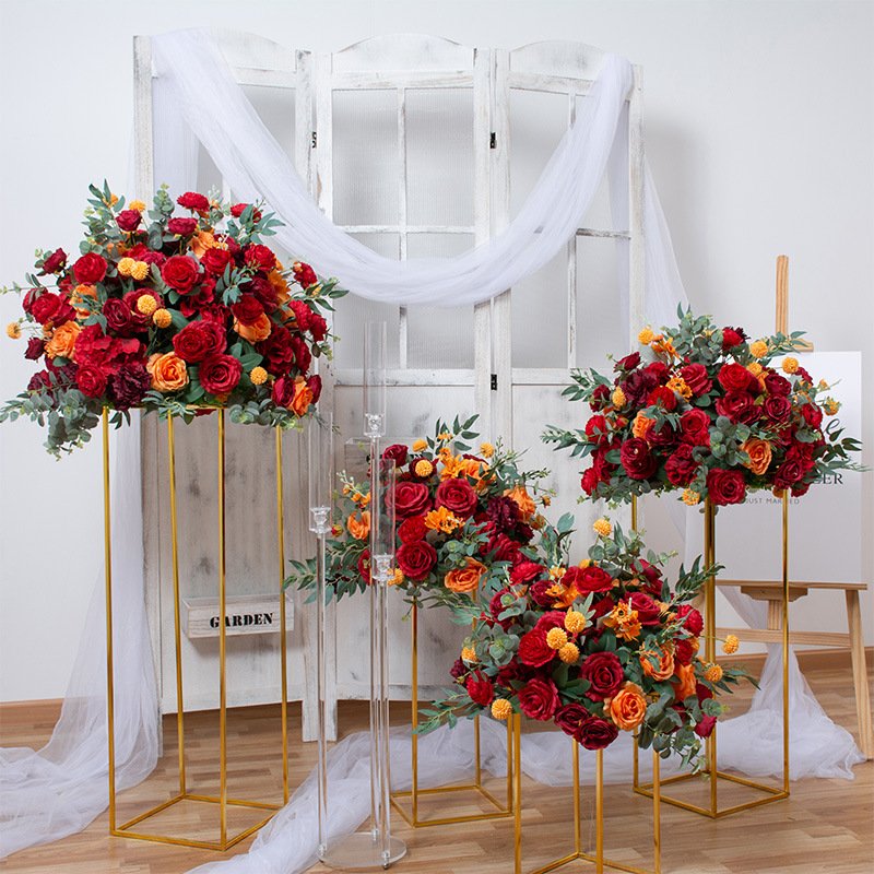 Wedding and holiday events with simulated flower backgrounds flower walls and cake table decorations as well as fake flowers