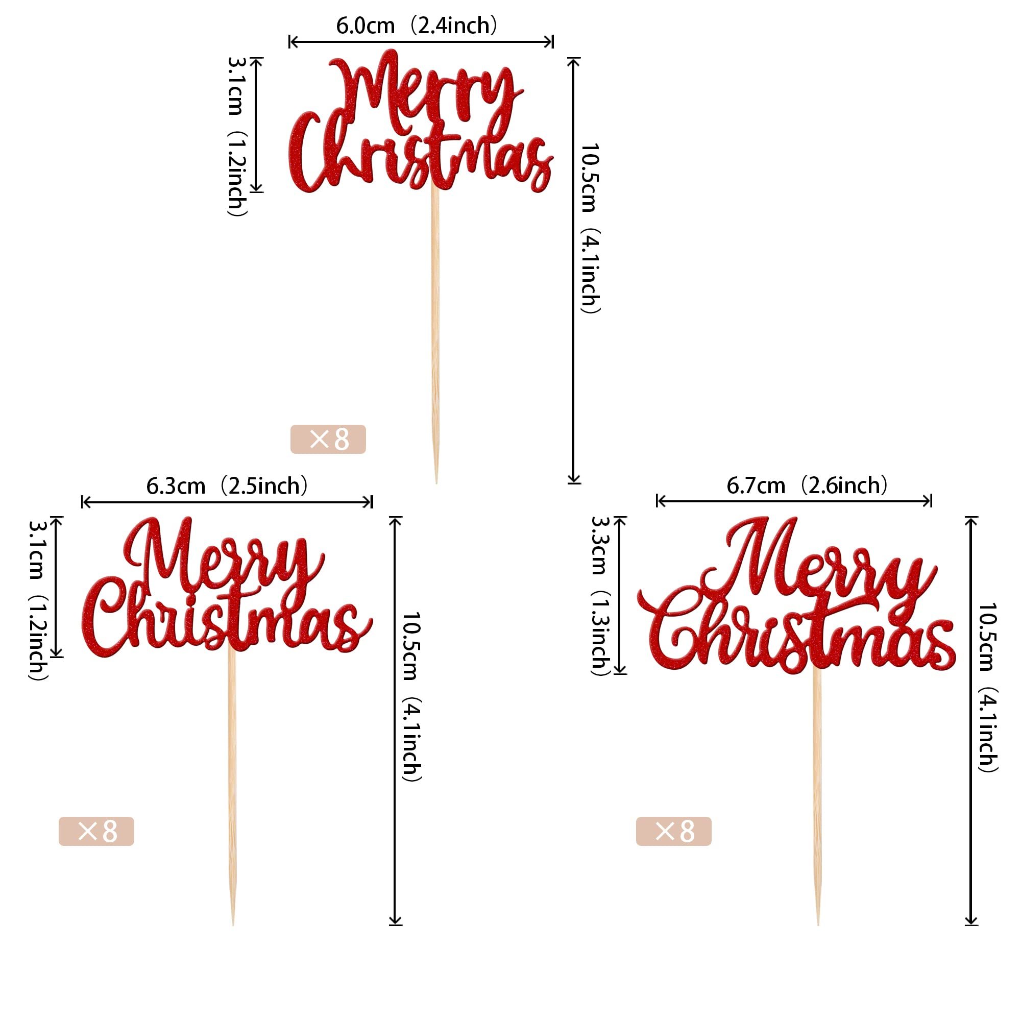 24PCS Merry Christmas Cupcake Toppers Glitter Christmas Eve Xmas Cupcake Picks for Celebrating Cake Decorations SP-103