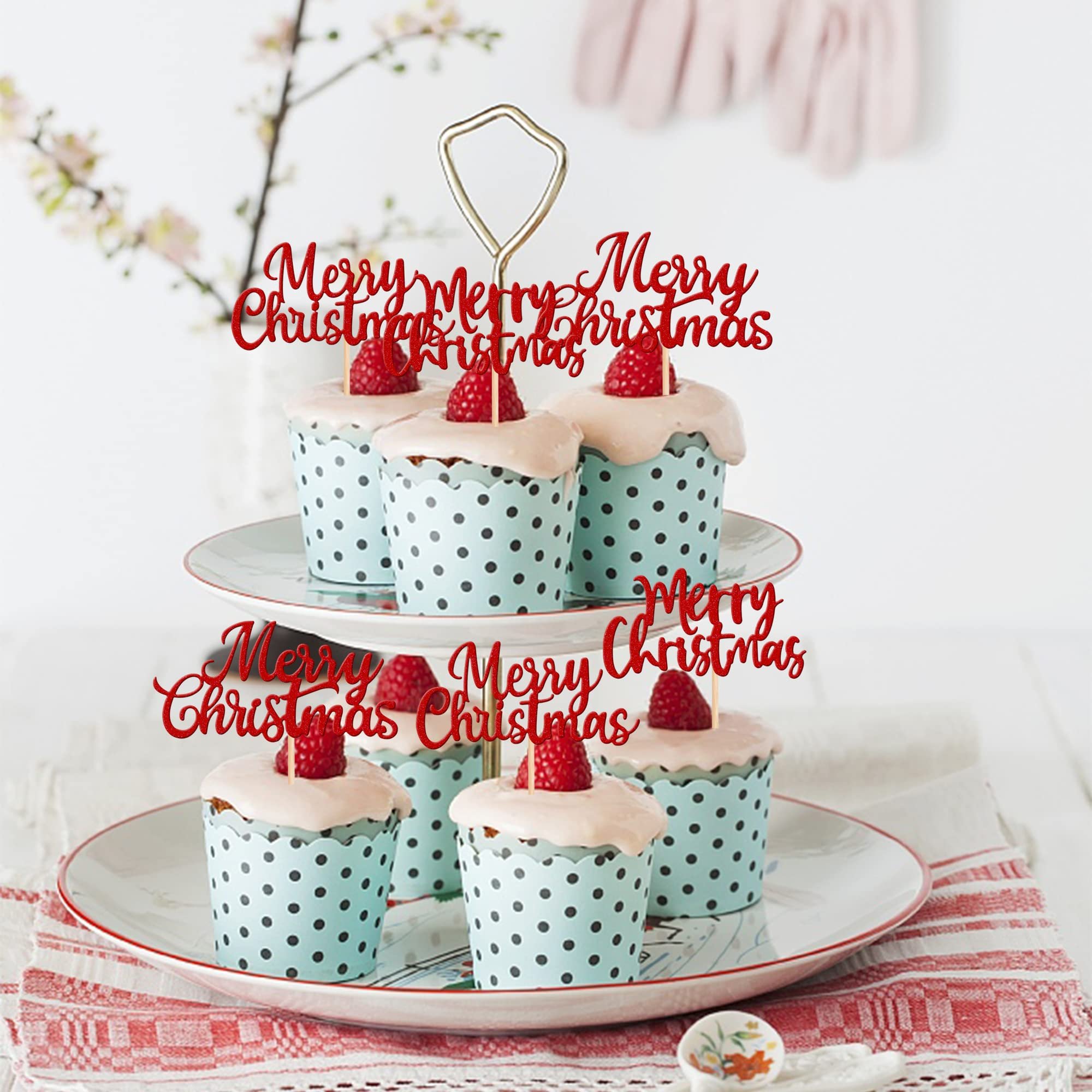 24PCS Merry Christmas Cupcake Toppers Glitter Christmas Eve Xmas Cupcake Picks for Celebrating Cake Decorations SP-103