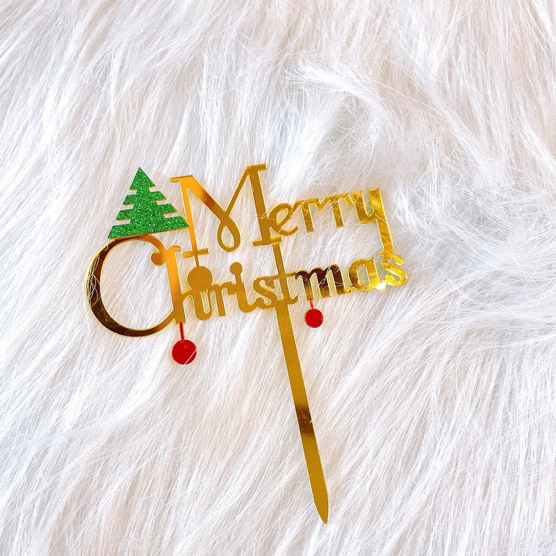 Ychon 2025 new year Christmas green cake decoration acrylic gold cake plugin with snowflake red berry christmas tree cake topper