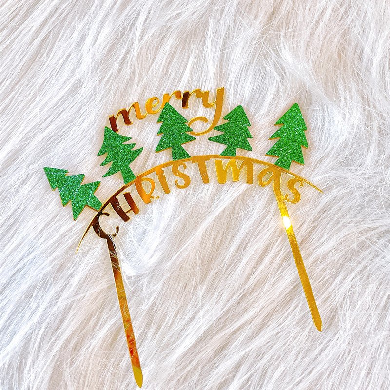 Ychon 2025 new year Christmas green cake decoration acrylic gold cake plugin with snowflake red berry christmas tree cake topper