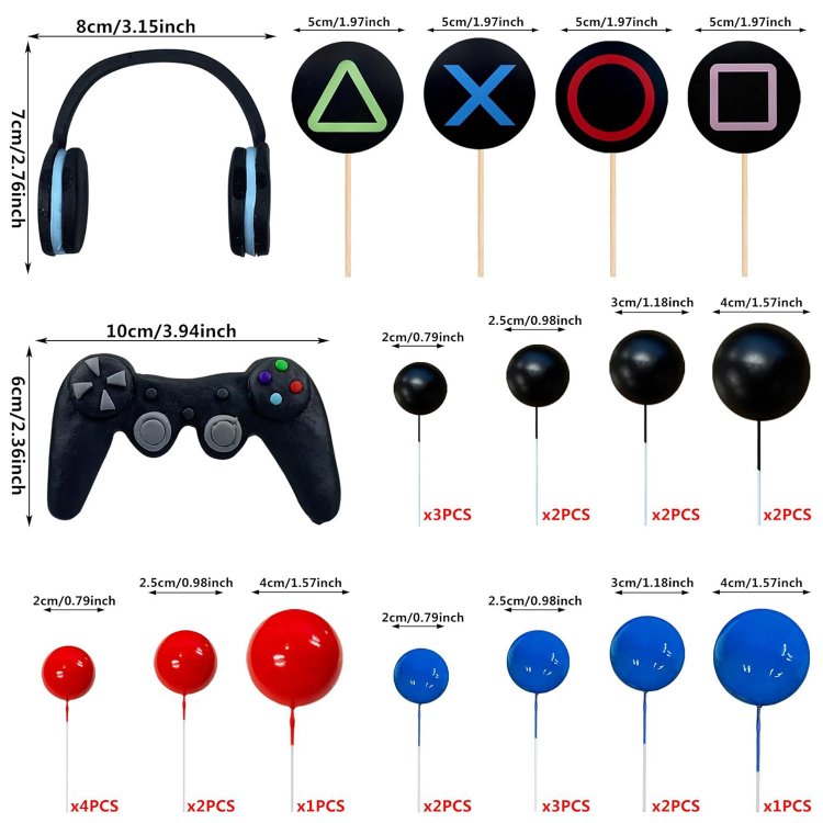 Video game themes Cake Toppers ,Headset Cake Decoration Ball , Controller Cake Decoration for Birthday Party Cake Decoration