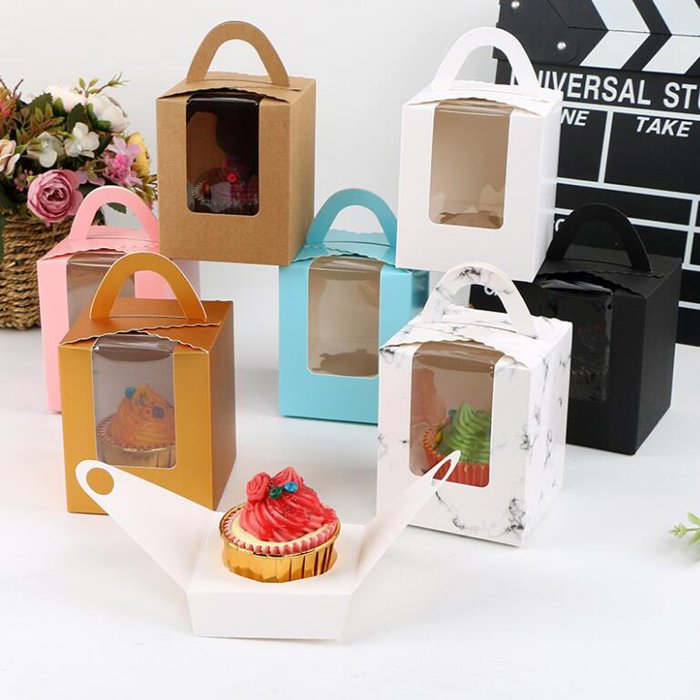 Factory wholesale transparent open window portable 1 piece paper cup cake box for cake decorating supplies tools