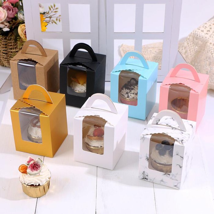 Factory wholesale transparent open window portable 1 piece paper cup cake box for cake decorating supplies tools