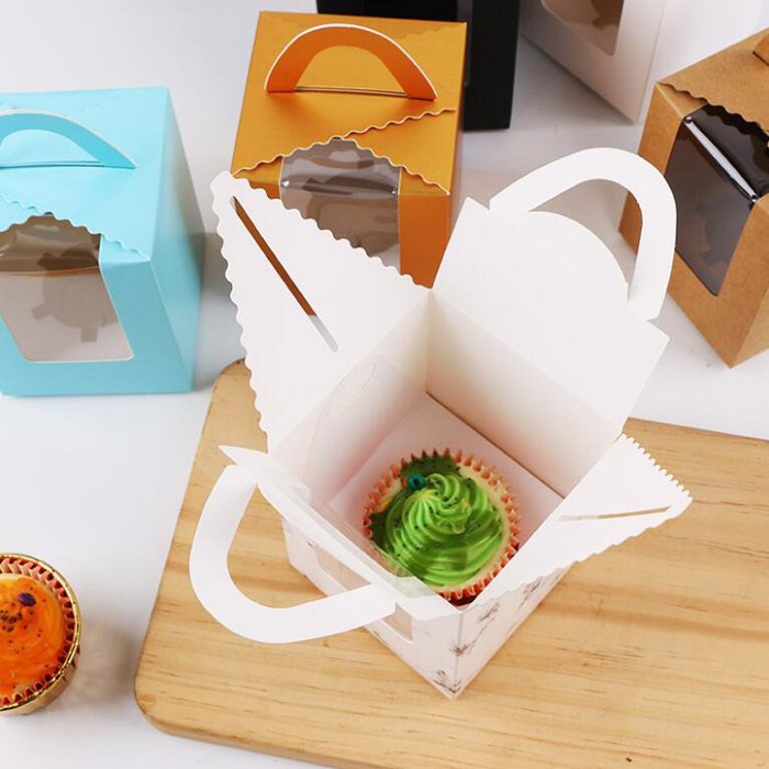 Factory wholesale transparent open window portable 1 piece paper cup cake box for cake decorating supplies tools