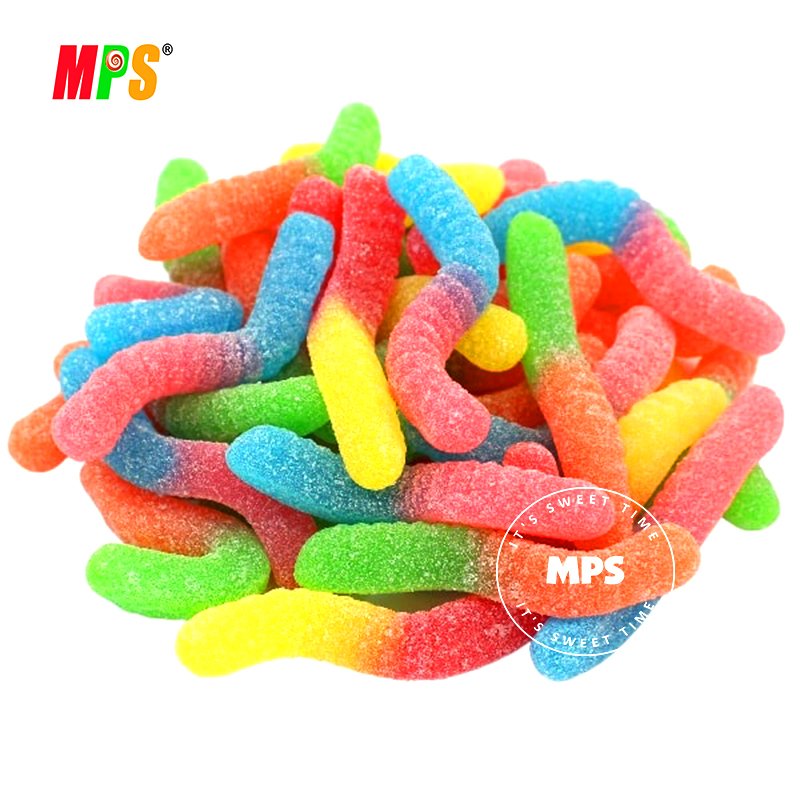 Oem Colorful Halal Sugar Coated Sour Worm Jelly Gummy Candy Manufacturer