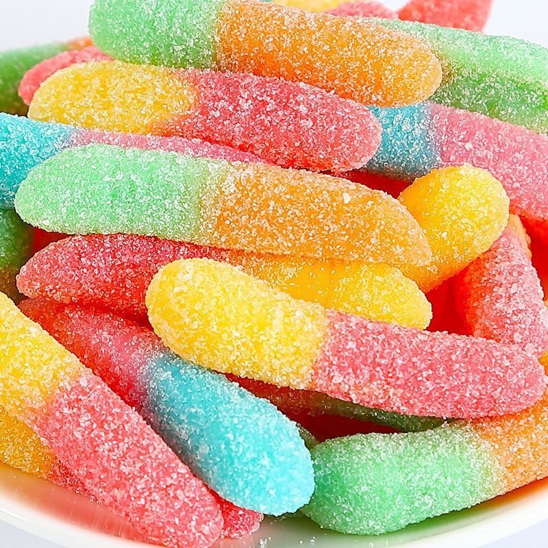 Oem Colorful Halal Sugar Coated Sour Worm Jelly Gummy Candy Manufacturer