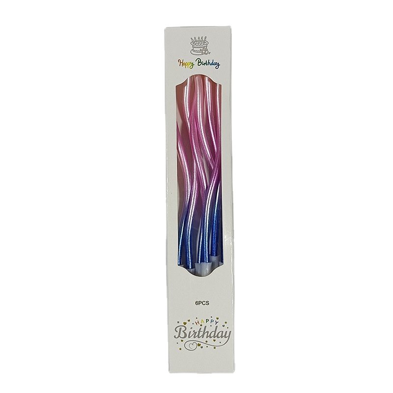 Hot Sale 6pcs Colorful Curved Birthday Candle Cake Topper Set Gradient Color Curve Birthday Cake Candle Baking Decorations Tools