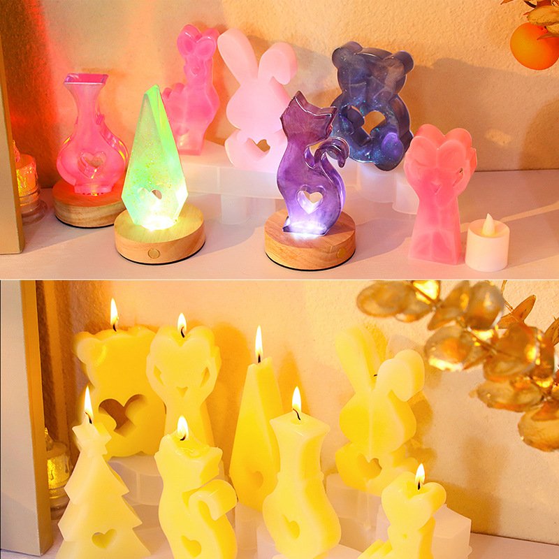 Easter Series DIY Drop Glue Silicone Mold Little Bunny Scented Candle Love House Cat Plaster Decorative Silicone Mold for Home