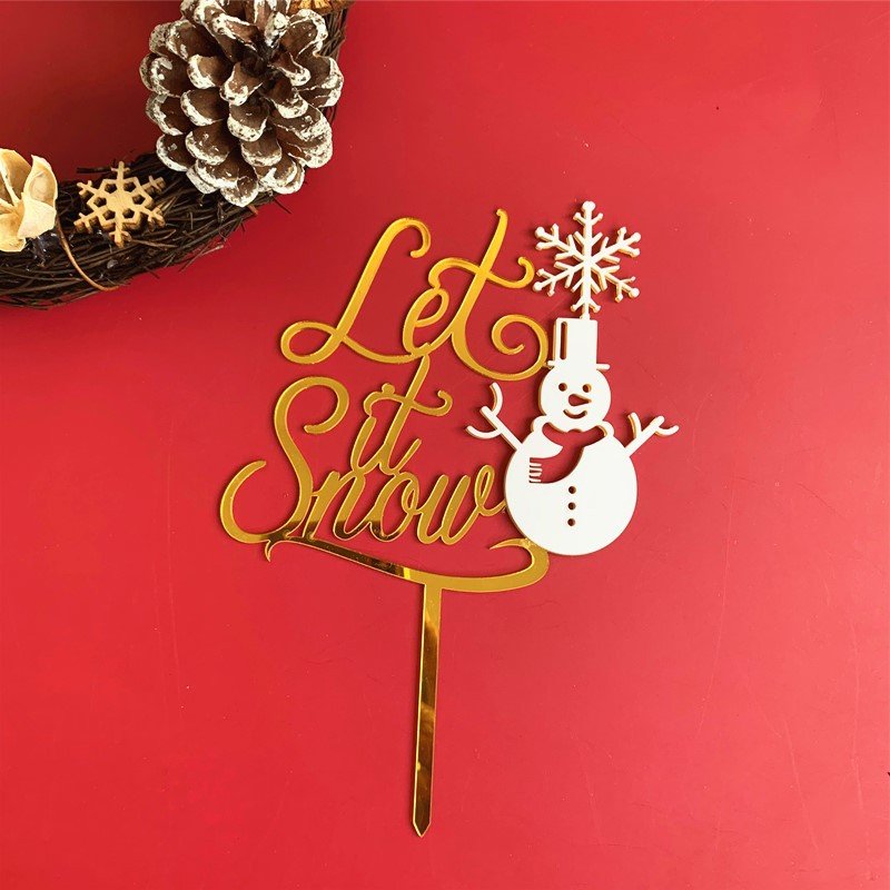 High Quality Merry Christmas Acrylic Cake Topper Snowman Cupcake Topper For Christmas Party Cake Decorations
