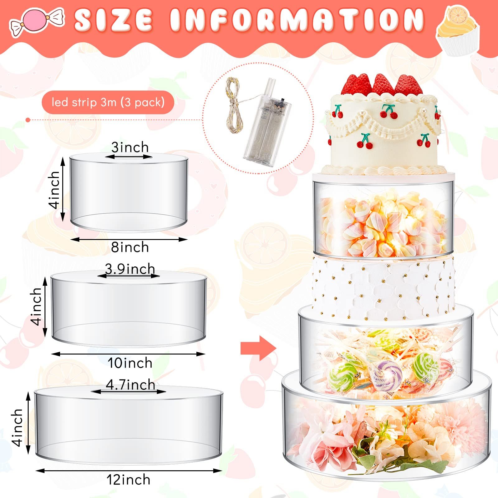 Factory wholesale clear with LED Lights birthday decor wedding party supplies Acrylic Cake Tray for cake decorating supplies