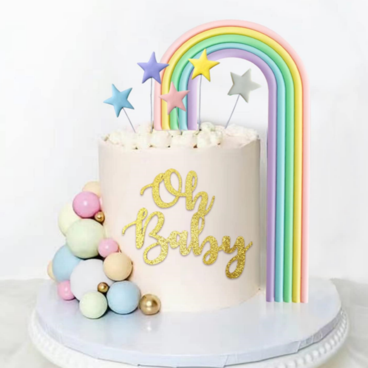 Oh Baby Cake Toppers Rainbow Cake Decorations for Baby Shower Newborn Birthday Welcome Baby Themed Party Supplies