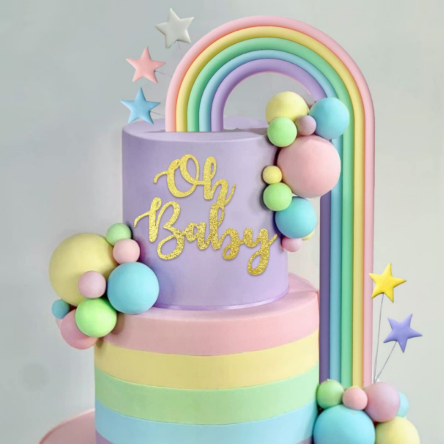 Oh Baby Cake Toppers Rainbow Cake Decorations for Baby Shower Newborn Birthday Welcome Baby Themed Party Supplies