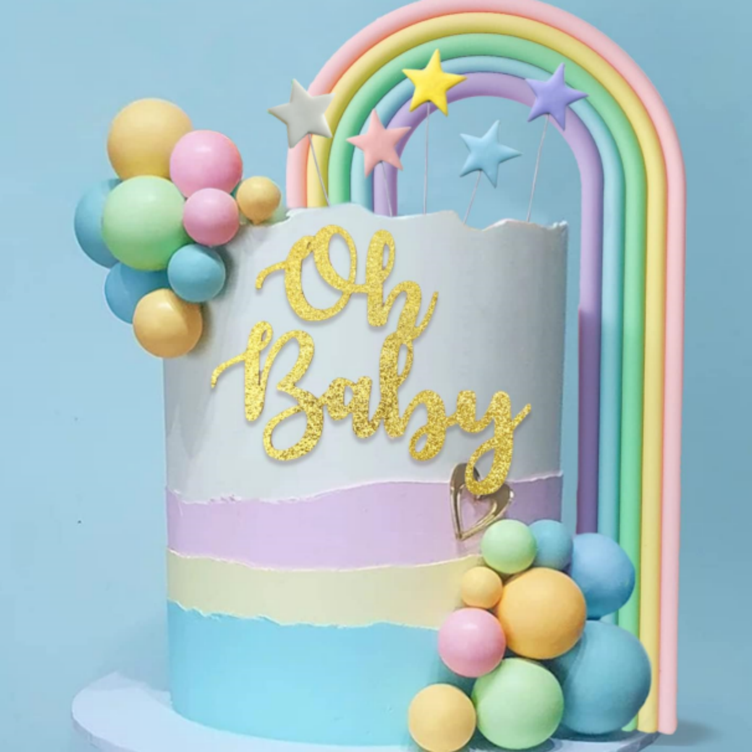 Oh Baby Cake Toppers Rainbow Cake Decorations for Baby Shower Newborn Birthday Welcome Baby Themed Party Supplies