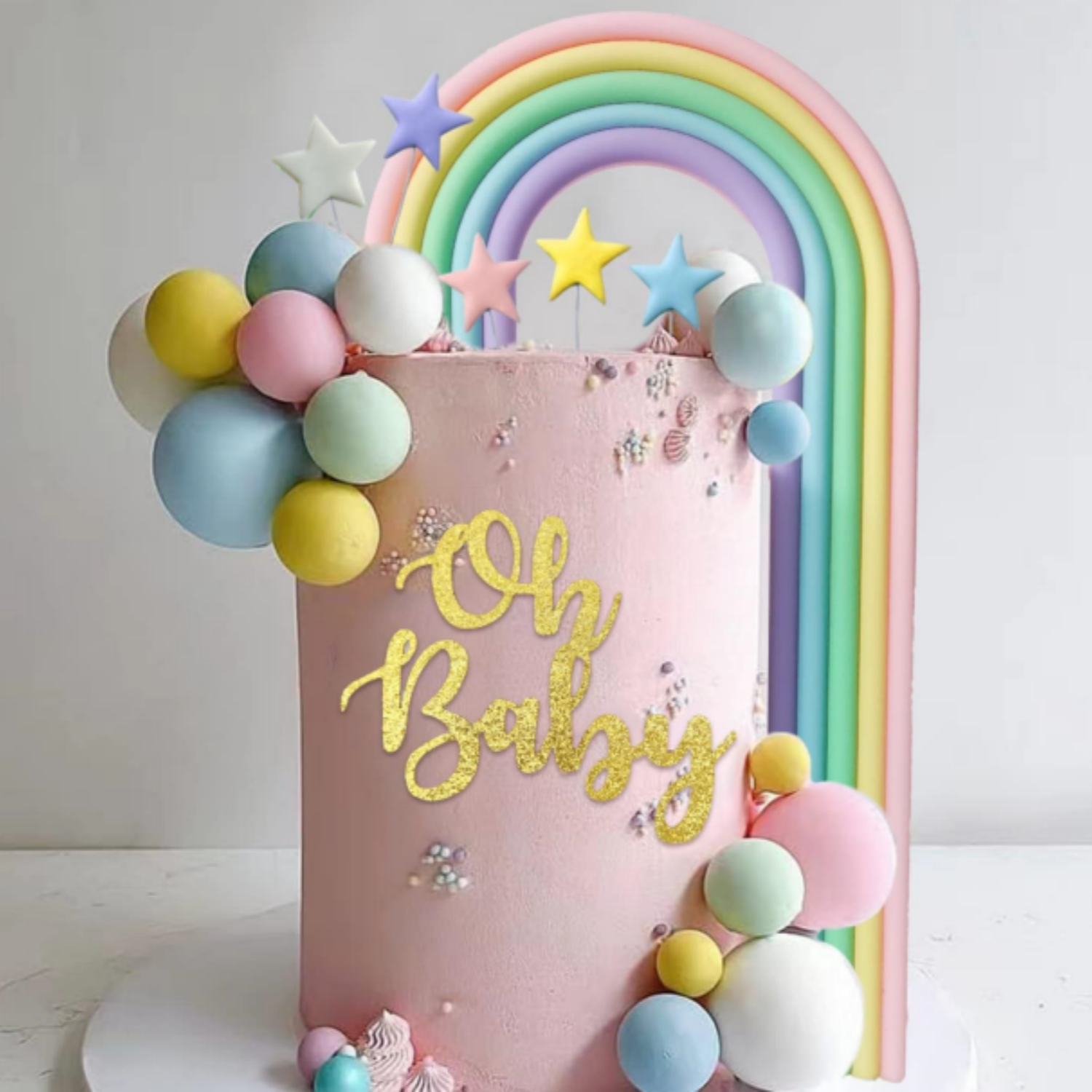 Oh Baby Cake Toppers Rainbow Cake Decorations for Baby Shower Newborn Birthday Welcome Baby Themed Party Supplies