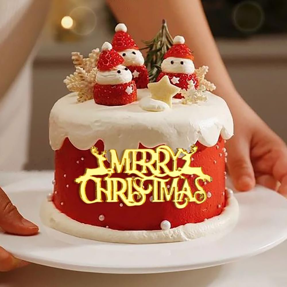 Gold Mirror Christmas Cupcake Toppers Merry Christmas Acrylic Cupcake Topper Christmas Tree DIY Cake Decorations New Year Gift