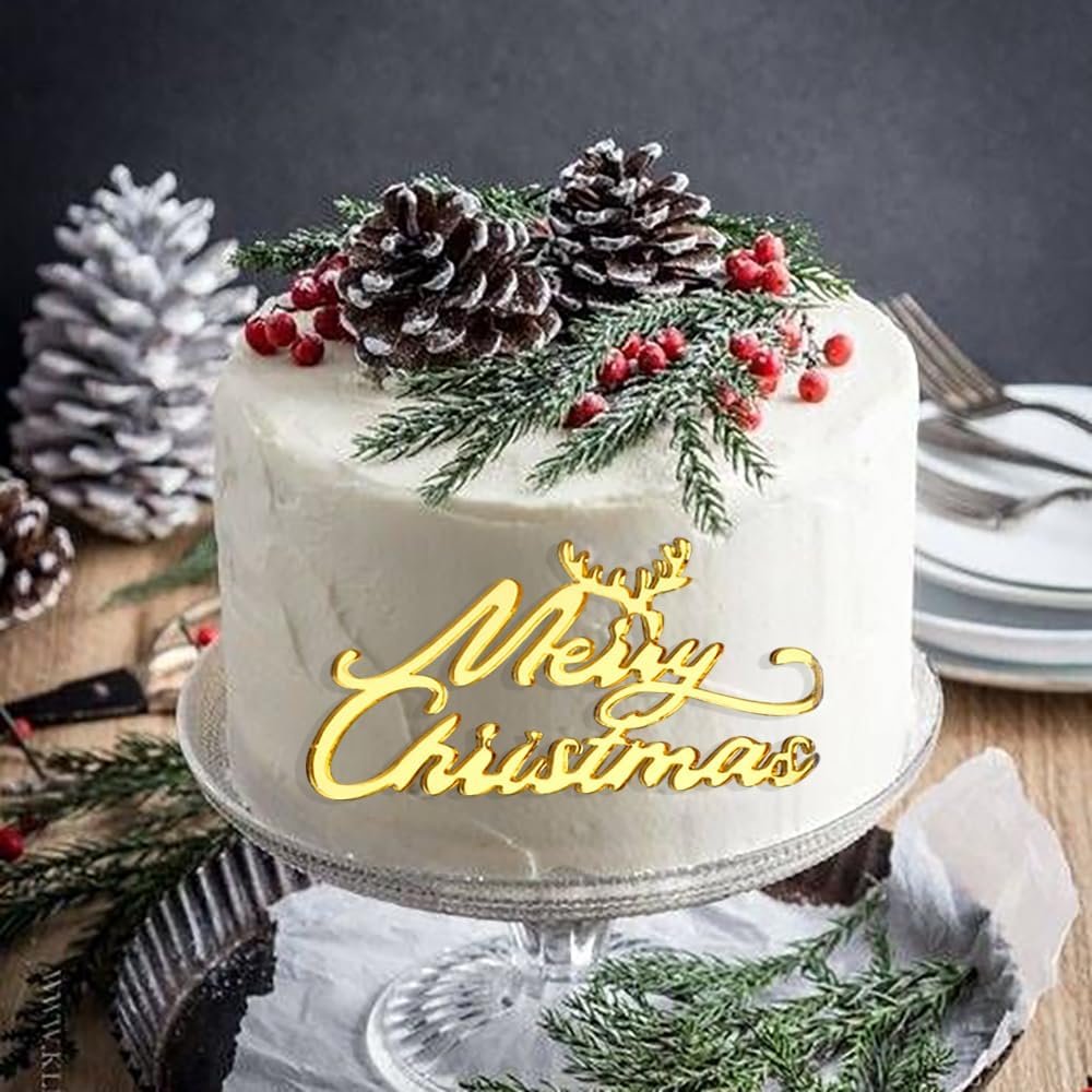 Gold Mirror Christmas Cupcake Toppers Merry Christmas Acrylic Cupcake Topper Christmas Tree DIY Cake Decorations New Year Gift