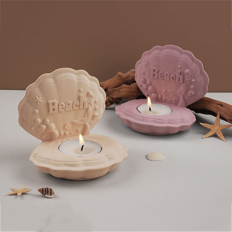 Ocean Scallop Beach Candle Holder Silicone Mold Ring Storage Box Tea Light Casting Mould DIY Concrete Candlestick Making Tool