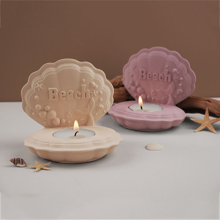 Ocean Scallop Beach Candle Holder Silicone Mold Ring Storage Box Tea Light Casting Mould DIY Concrete Candlestick Making Tool