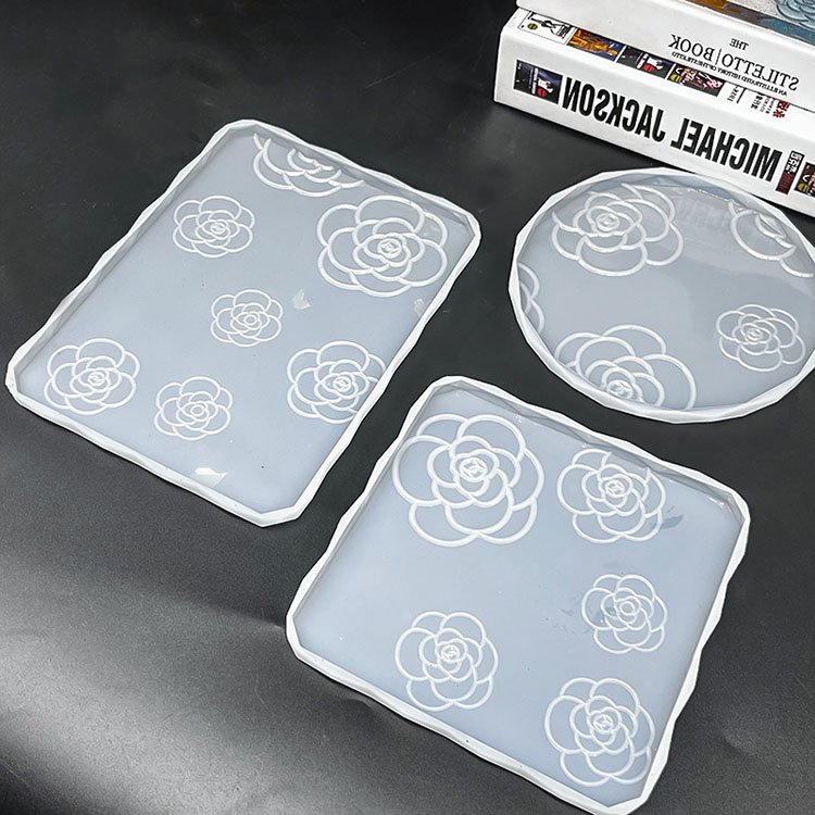 YS DIY Camellia Coaster Plaster Mold Silicone Base Rectangular Square Round Ornaments Making Mould Agate Cup Mats Bowl Mat Tools