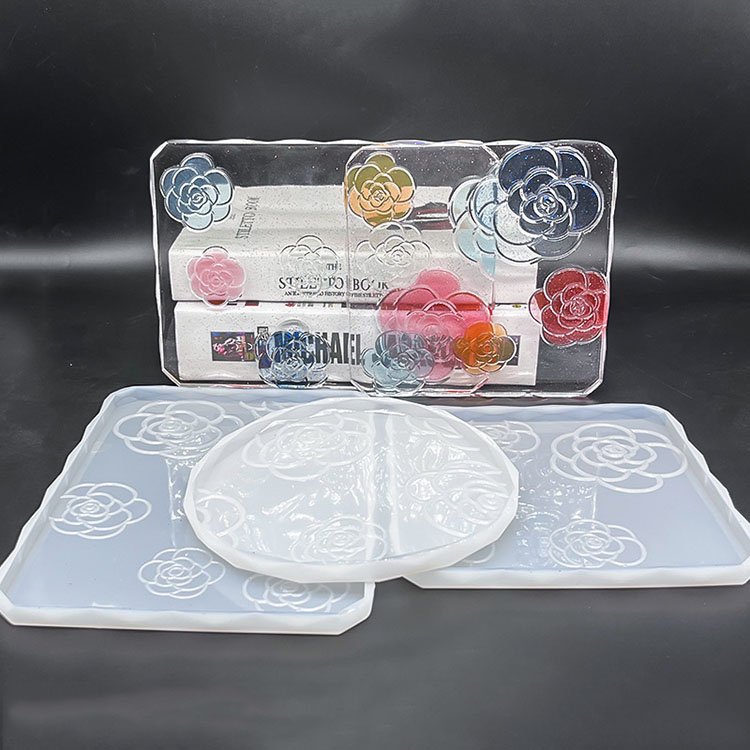 YS DIY Camellia Coaster Plaster Mold Silicone Base Rectangular Square Round Ornaments Making Mould Agate Cup Mats Bowl Mat Tools