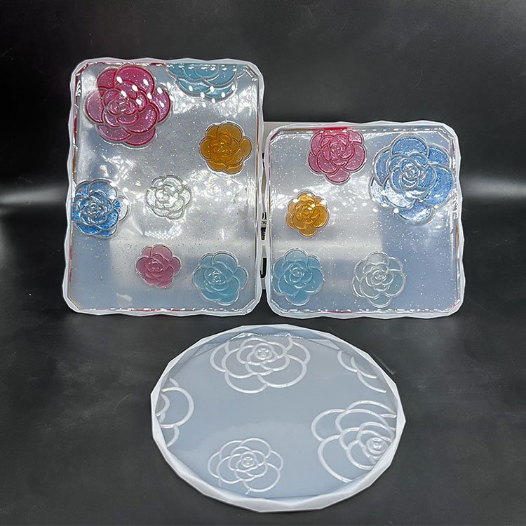 YS DIY Camellia Coaster Plaster Mold Silicone Base Rectangular Square Round Ornaments Making Mould Agate Cup Mats Bowl Mat Tools