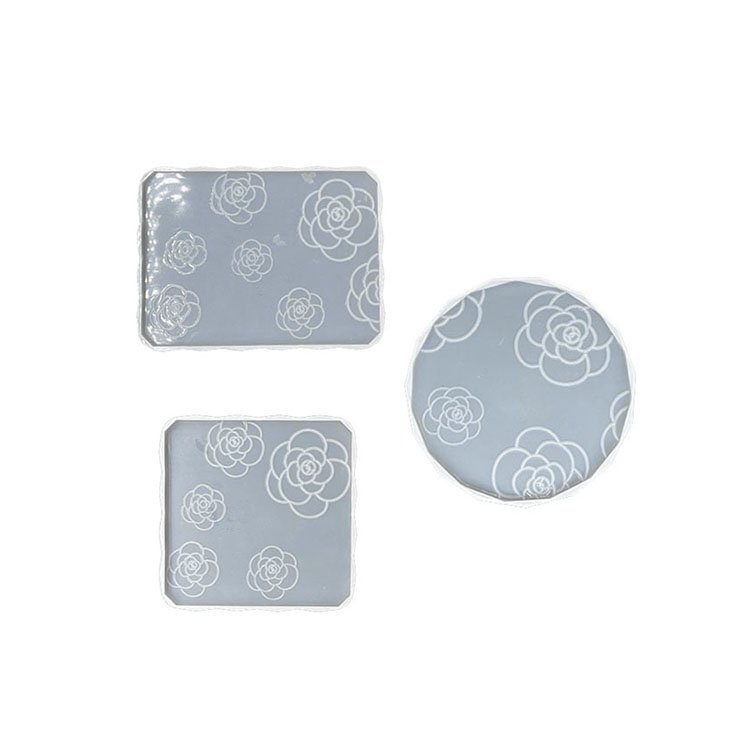 YS DIY Camellia Coaster Plaster Mold Silicone Base Rectangular Square Round Ornaments Making Mould Agate Cup Mats Bowl Mat Tools