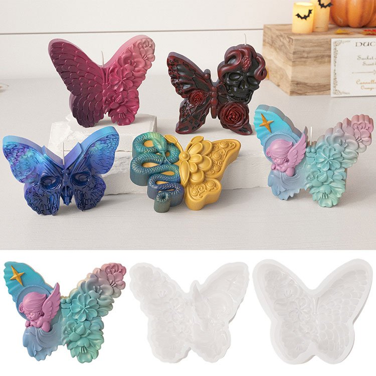 YS Unique Creative Butterfly Silicone Mold Skull Snake Flower Angel Shape Candles Cookies Chocolate Home Party Halloween Decor