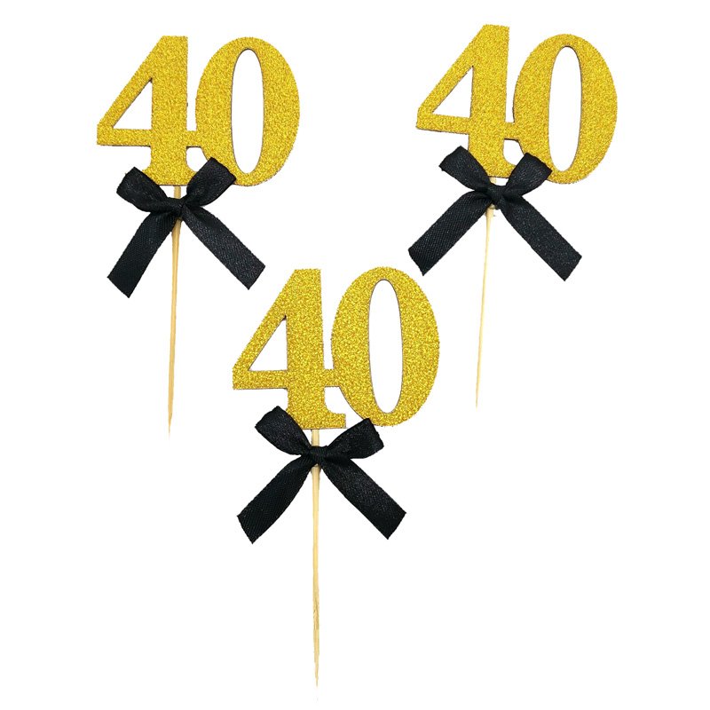 Bowknot 21st 30th 50th Adult Happy Birthday Cake Decoration Black Cupcake Pastry Gold Glitter Paper Number Birthday Cake Topper