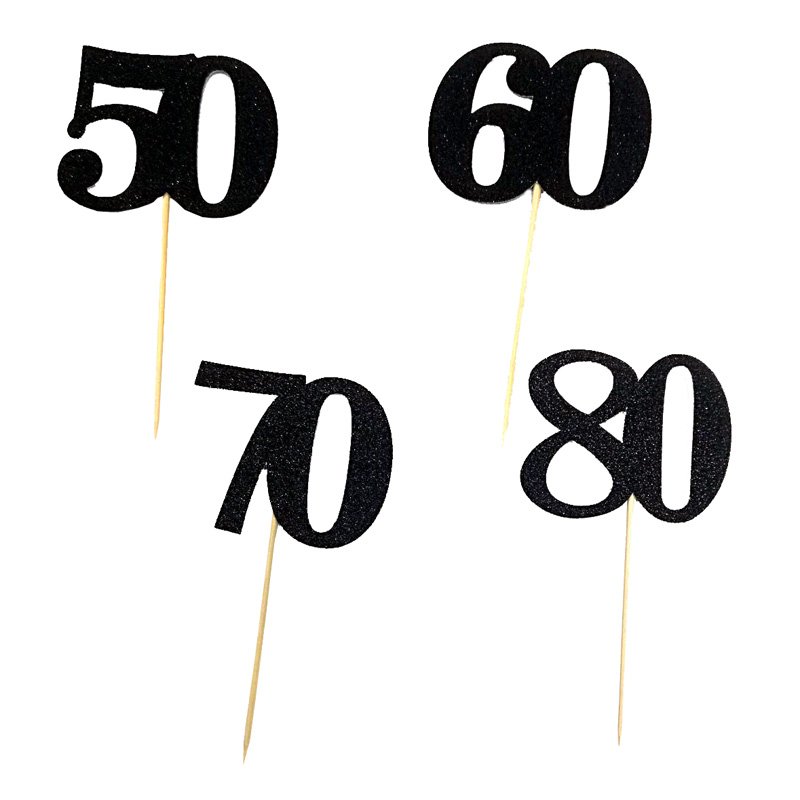 Bowknot 21st 30th 50th Adult Happy Birthday Cake Decoration Black Cupcake Pastry Gold Glitter Paper Number Birthday Cake Topper