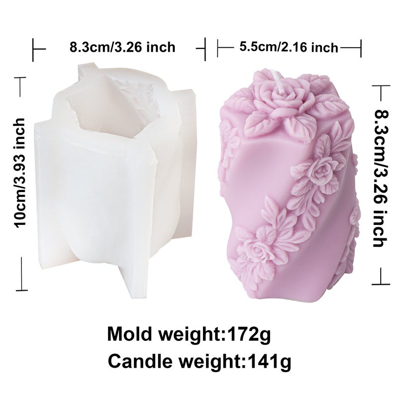 3D Relief Bees Cylindrical Floral Pillar Candle Silicone Mold DIY Geometric Twisted Leafed Rose Twisted Column DIY Gift Decor
