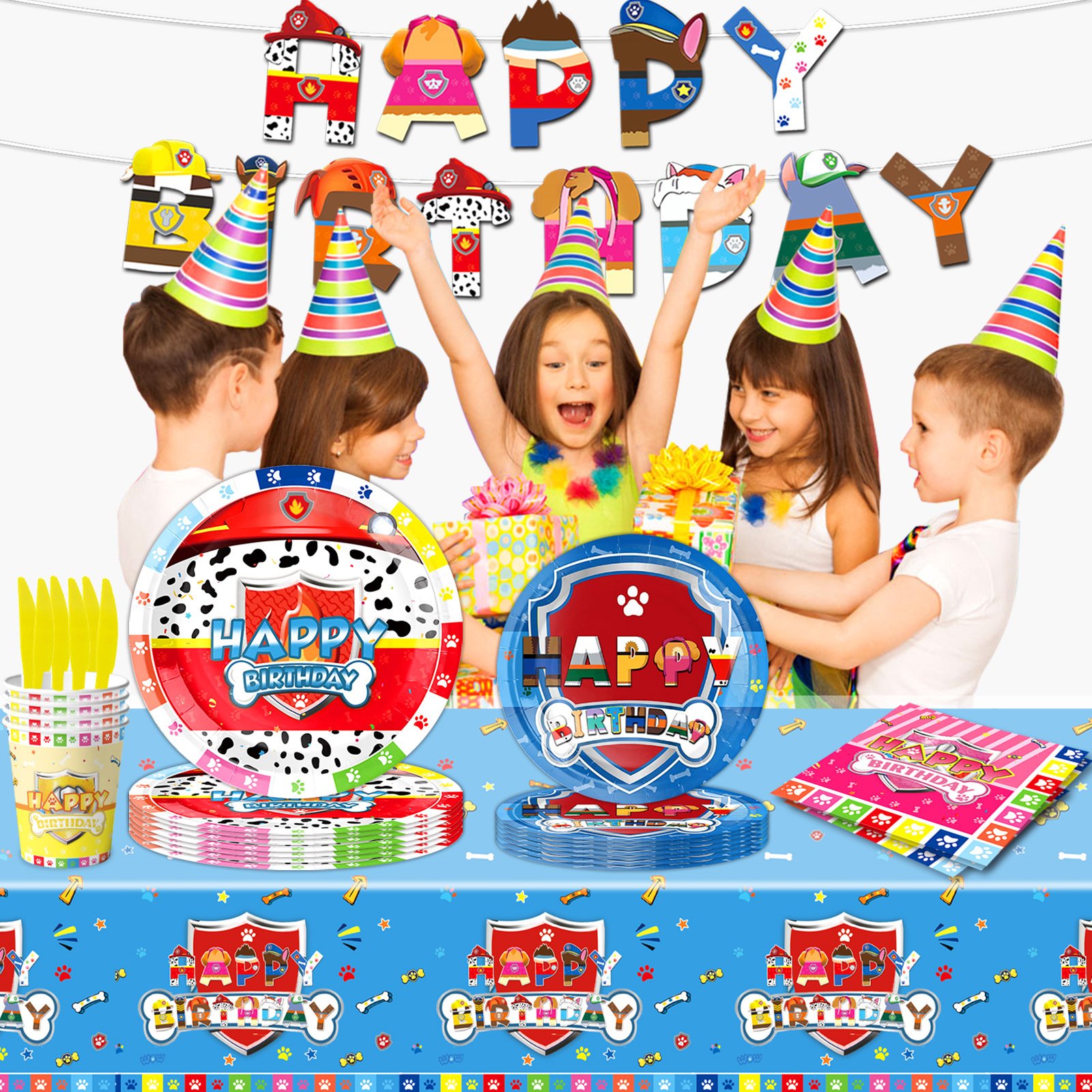 Customized Dog Paw Print Party Supplies Paw Dog Patrol Decorations Dog Tableware Paper Plates Paper Cups Party Holiday Supplies