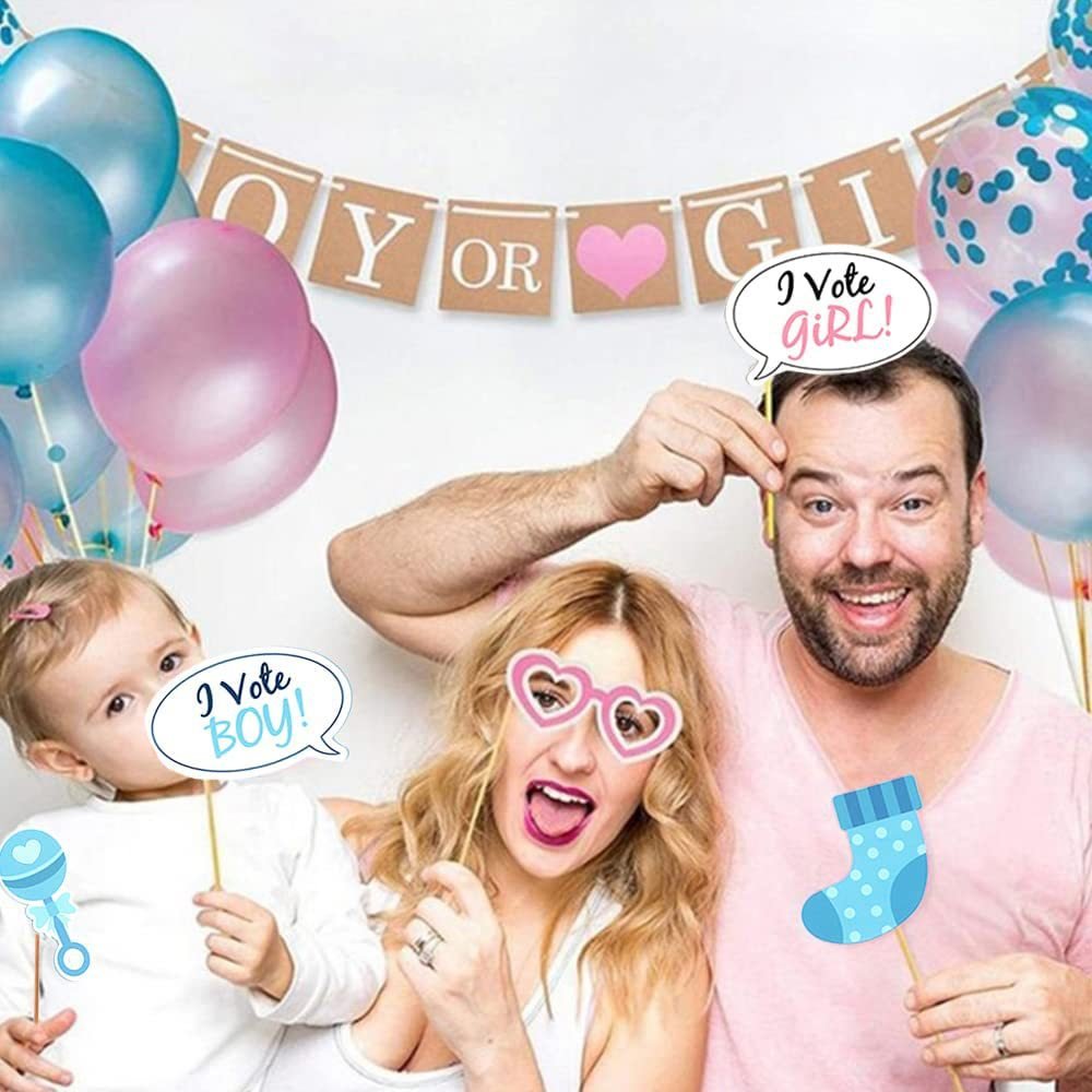 Gender Disclosure Photo Props Frame Baby Shower Girl Boy Gender Reveal Kids Party Cake Topper Decoration Supplies