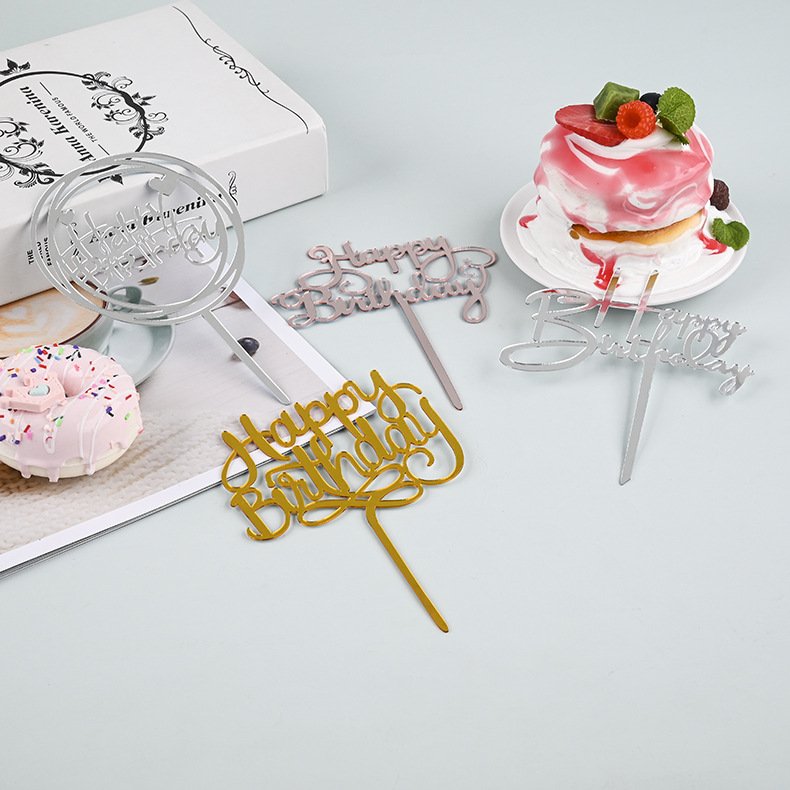 Gold black pink red Acrylic Cake Topper Happy Birthday Cake Topper Cake Decoration Supplies