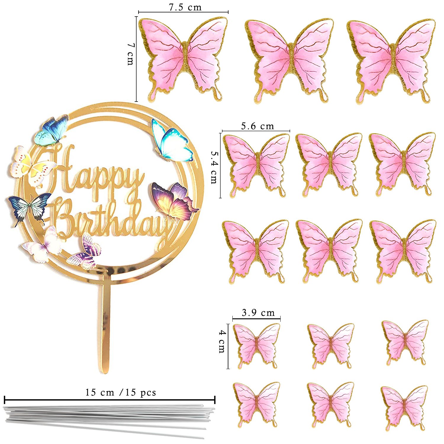 Pink Butterfly Set 16pcs Sset Cupcake Toppers Girl's Party Supplies For Baby Shower Cakes Party Decorating