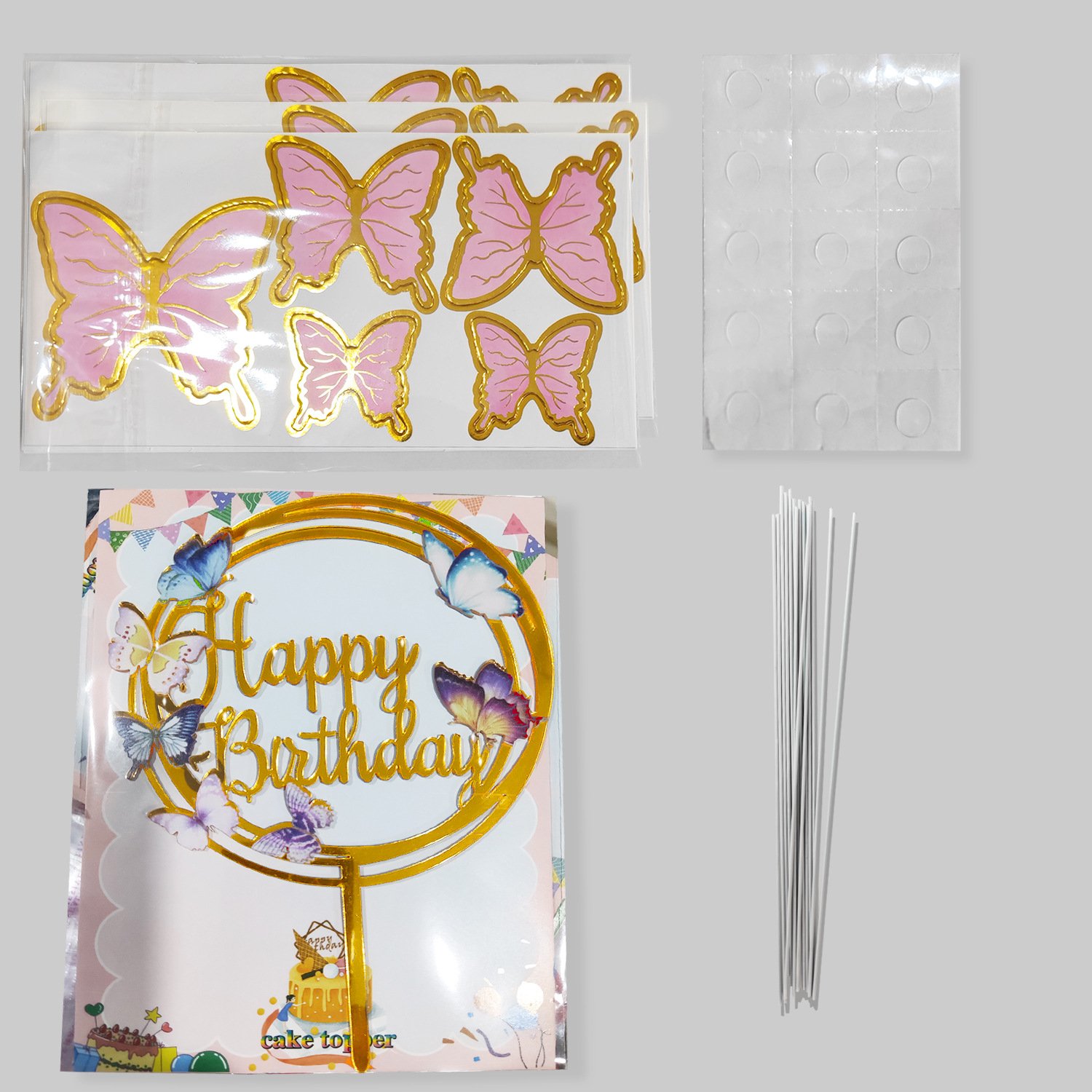 Pink Butterfly Set 16pcs Sset Cupcake Toppers Girl's Party Supplies For Baby Shower Cakes Party Decorating