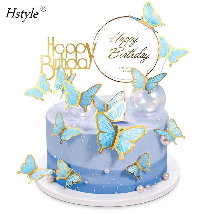 22Pcs Butterfly Cake Decorations With Happy Birthday Acrylic Cake Toppers for Baby Shower Wedding Birthday Party Decor PQ77