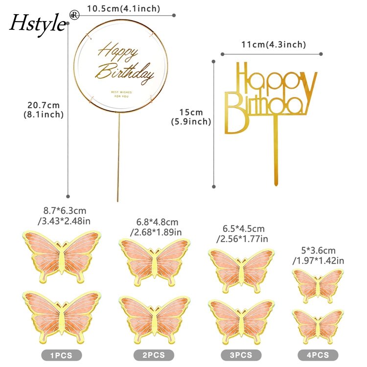 22Pcs Butterfly Cake Decorations With Happy Birthday Acrylic Cake Toppers for Baby Shower Wedding Birthday Party Decor PQ77