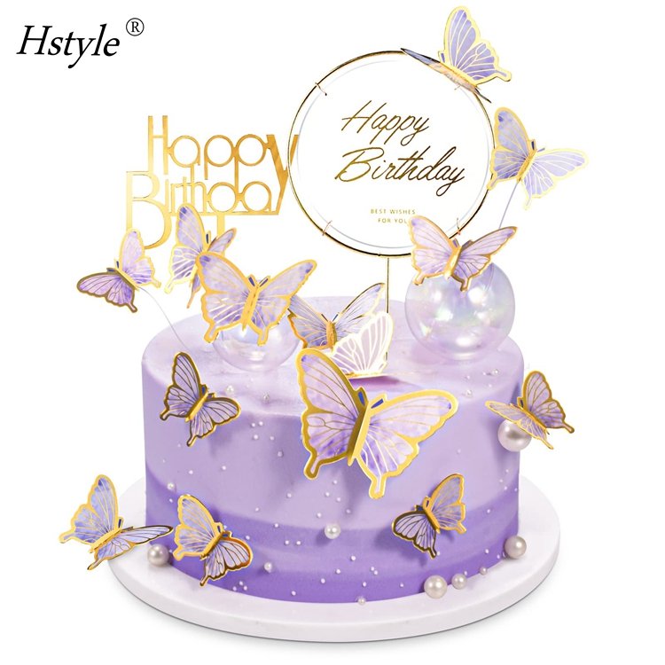 22Pcs Butterfly Cake Decorations With Happy Birthday Acrylic Cake Toppers for Baby Shower Wedding Birthday Party Decor PQ77