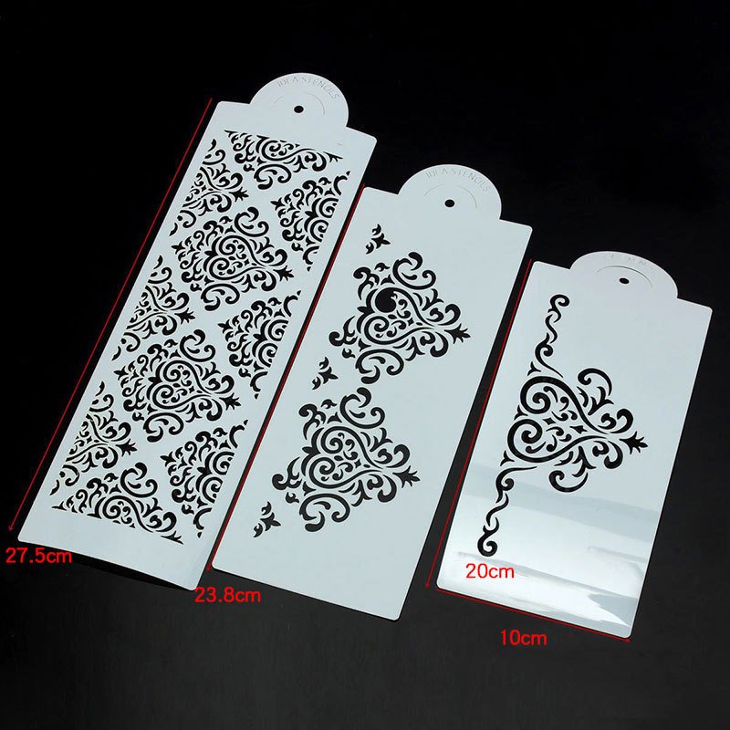 Wholesale PVC 3pcs cake stencil for decoration reusable Fondant birthday cake embossing hollow flower pattern cake stencil