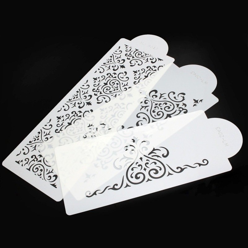 Wholesale PVC 3pcs cake stencil for decoration reusable Fondant birthday cake embossing hollow flower pattern cake stencil