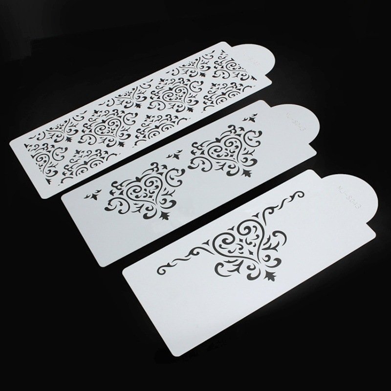 Wholesale PVC 3pcs cake stencil for decoration reusable Fondant birthday cake embossing hollow flower pattern cake stencil