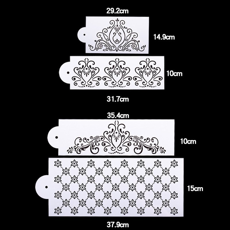 Wholesale PVC 3pcs cake stencil for decoration reusable Fondant birthday cake embossing hollow flower pattern cake stencil
