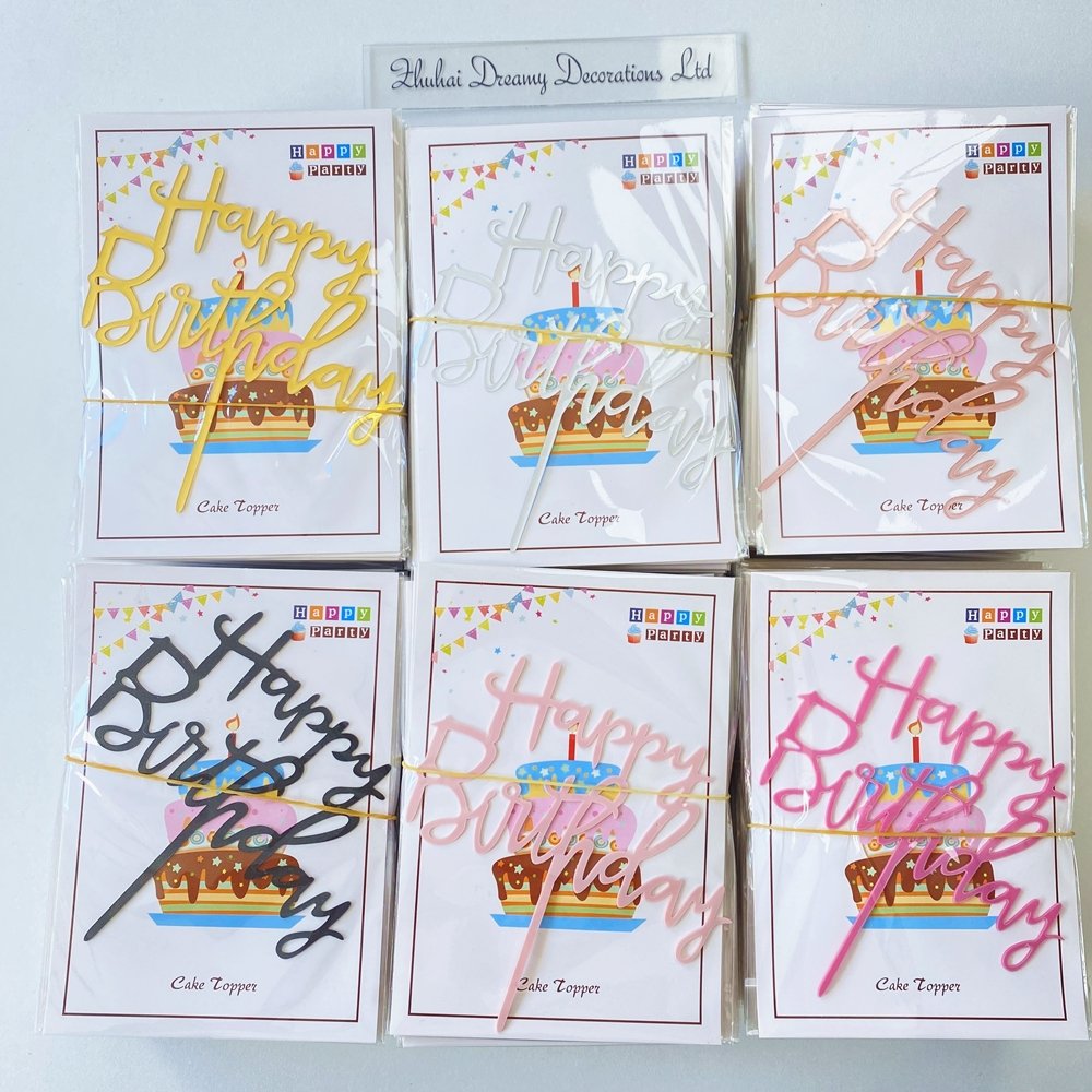 Cheap Individual Packing Happy birthday Promotion Gold Black Pink Acrylic Party Decoration Cake Topper cake decorating supplies