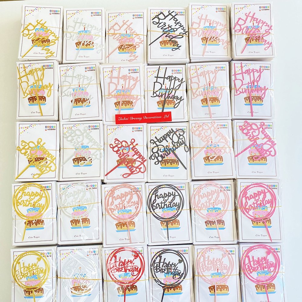 Cheap Individual Packing Happy birthday Promotion Gold Black Pink Acrylic Party Decoration Cake Topper cake decorating supplies