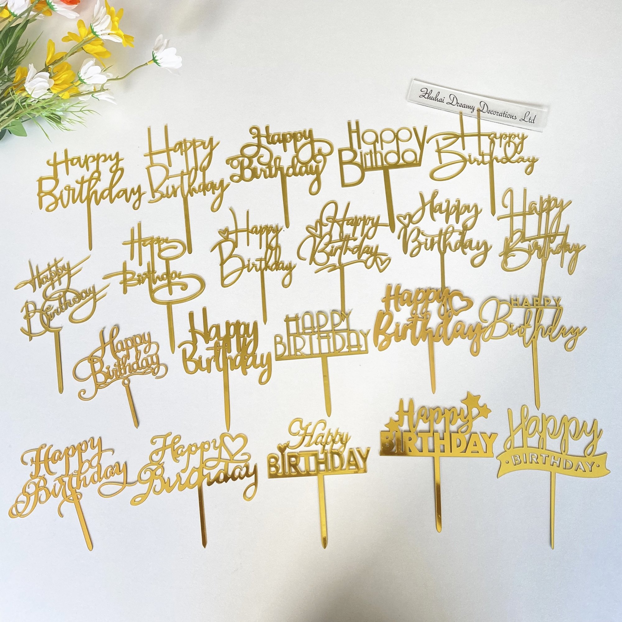 Cheap Individual Packing Happy birthday Promotion Gold Black Pink Acrylic Party Decoration Cake Topper cake decorating supplies