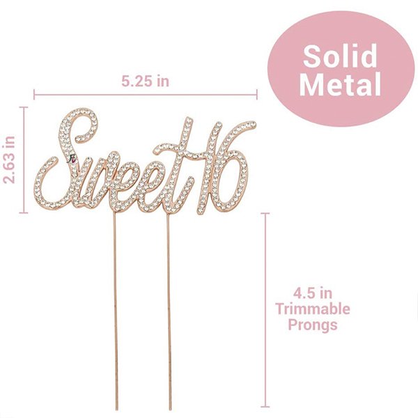 Gold Silver 16th Birthday Party Themes With Rhinestone Decoration Anniversary Cake Decorating Supplies Sweet 16 Cake Topper