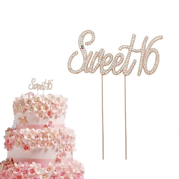 Gold Silver 16th Birthday Party Themes With Rhinestone Decoration Anniversary Cake Decorating Supplies Sweet 16 Cake Topper