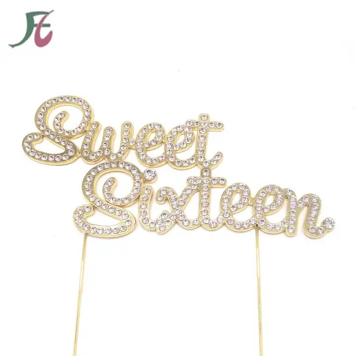 Gold Silver 16th Birthday Party Themes With Rhinestone Decoration Anniversary Cake Decorating Supplies Sweet 16 Cake Topper
